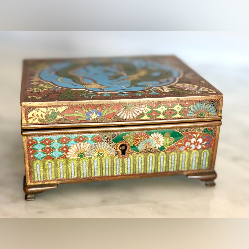 CLOISONNÉ JAPANESE Ornate Enamel Floral Decorative Jewelry Box - Multicolor
